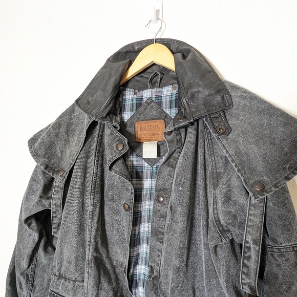 Vintage Outback Canvas Duster Coat Washed Black Western Rancher L - Picture 2 of 15